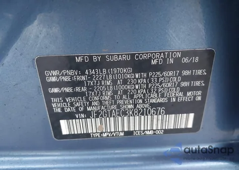 2019 Subaru Crosstrek 2.0I Premium из США, поврежденный, VIN JF2GTAEC3K8210676